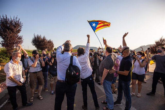 (E-D) L'exconseller Joaquim Forn; el president d'Òmnium, Jordi Cuixart; el líder d'ERC, Oriol Junqueras, i l'exconseller Raül Romeva.