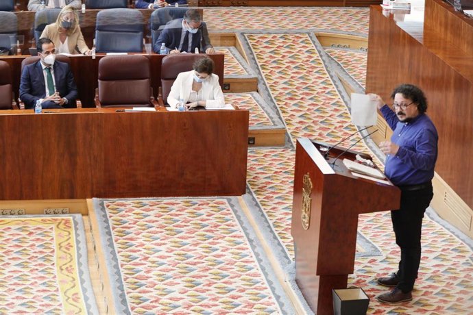 El portavoz adjunto de Unidas Podemos, Jacinto Morano, interviene durante la segunda jornada del Pleno del Debate del Estado de la Región en Madrid (España), a 15 de septiembre de 2020. En esta segunda sesión participarán los grupos parlamentarios, desp