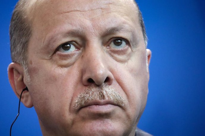 FILED - 28 September 2018, Berlin: Turkish President Recep Tayyip Erdogan, attends a press conference in Berlin. Erdogan travels on Sunday to the Turkish-controlled northern Cyprus where he is expected to attend ceremonies and visit a recently re-opened