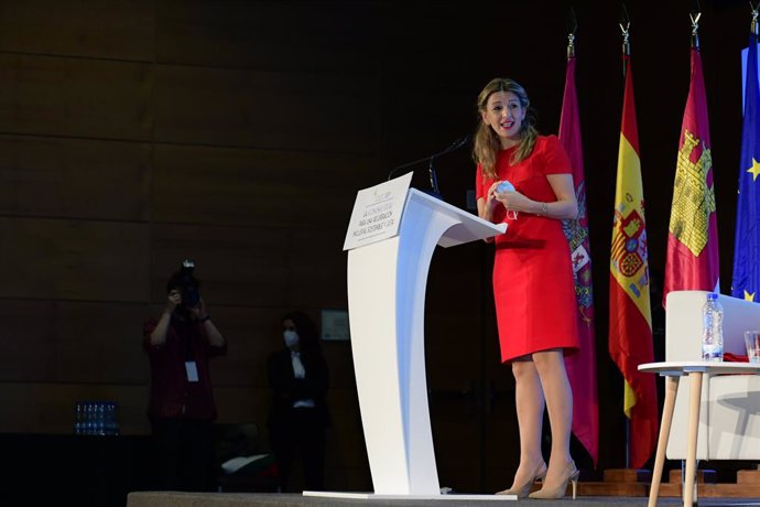La ministra de Treball i Economia Social, Yolanda Díaz, en rla eunión d'Alt Nivell de l'Economia Social i Solidria 'L'Economia Social per a una Recuperació Inclusiva, Sostenible i Justa'.