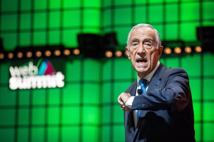 07 November 2019, Portugal, Lisbon: Portuguese President Marcelo Rebelo de Sousa speaks during the closing ceremony of the annual Web Summit technology conference. Photo: Henrique Casinhas/SOPA Images via ZUMA Wire/dpa