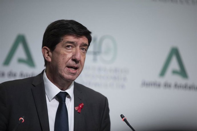 El vicepresidente de la Junta de Andalucía, Juan Marín, durante su intervención en la rueda de prensa posterior a la reunión del consejo de Gobierno de la Junta de Andalucía. En Sevilla (Andalucía, España), a 01 de diciembre de 2020. (Foto de archivo).