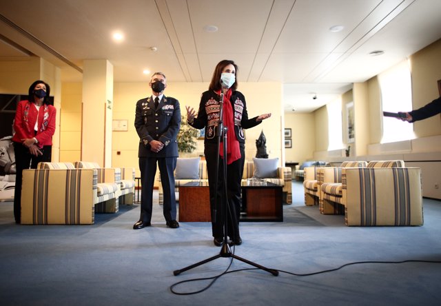 La ministra de Defensa, Margarita Robles, preside el acto en memoria del teniente general Francisco Veguillas Elices, en la Sede del Ministerio, en Madrid, España, a 4 de diciembre de 2020