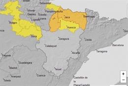 Continúa el aviso naranja por nevadas en el Pirineo oscense y Cinco Villas.