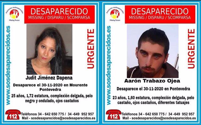 Carteles por las desapariciones de Judit Jiménez Dapena y Aarón Trabazo Ojea en Pontevedra.