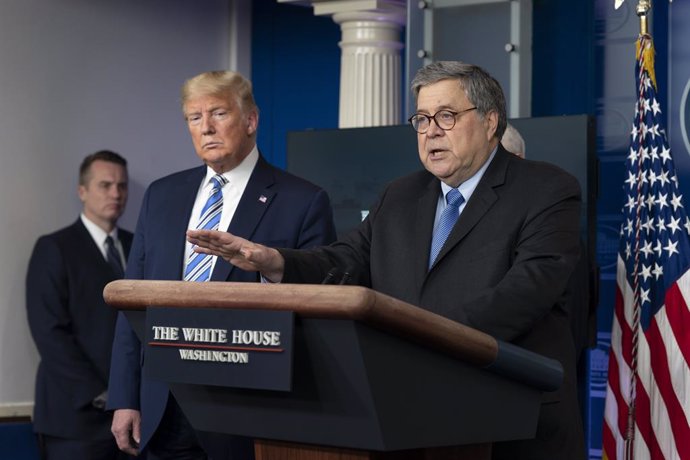 March 23, 2020 - Washington, DC, United States: United States Attorney General William P. Barr speaks during a news briefing by members of the Coronavirus Task Force at the White House. (Chris Kleponis / Contacto)