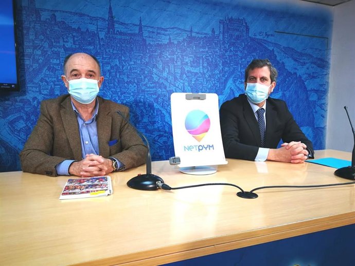 El concejal de Promoción Económica y Empleo de Toledo, Francisco Rueda, y el secretario general de la Federación Empresarial Toledana (Fedeto), Manuel Madruga presentan 'Netpym'.