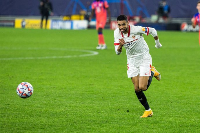 Youssef En-Nesyri of Sevilla during UEFA Champions League, football match played between Sevilla Futbol Club and Chelsea Football Club at Ramon Sanchez Pizjuan Stadium on December 2, 2020 in Sevilla, Spain.