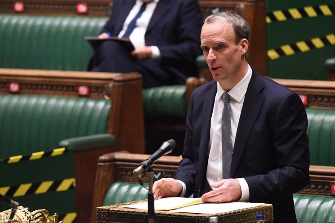 26 November 2020, England, London: UK Foreign Secretary Dominic Raab speaks during a British Parliament session at the House of Commons. Photo: Jessica Taylor/Uk Parliament via PA Media/dpa