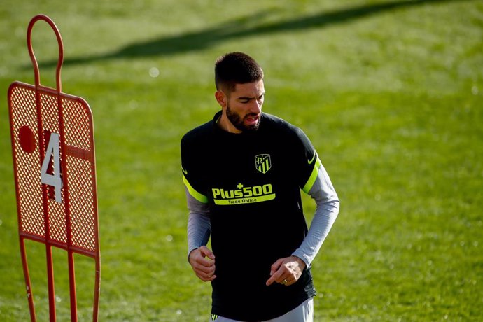 Yannick Carrasco looks on during the Atletico de Madrid training session for the UEFA Champions League football match to play against Lokomotiv of Moscow at Ciudad Deportiva Wanda Atletico de Madrid on November 24, 2020, in Majadahonda, Madrid, Spain.