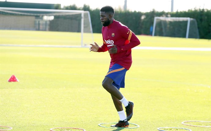 El jugador del FC Barcelona Samuel Umtiti en un entrenament al desembre del 2020
