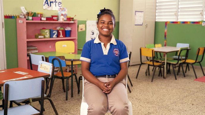 Mariela Claribel en un centro educativo en la República Dominicana.
