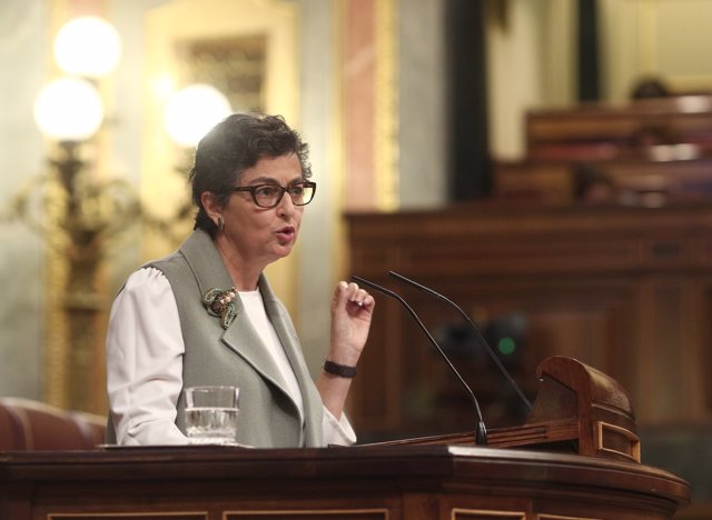 La ministra de Asuntos Exteriores, Unión Europea y Cooperación,Arancha González Laya, interviene durante una sesión plenaria en el Congreso de los Diputados, en Madrid, España, a 28 de octubre de 2020