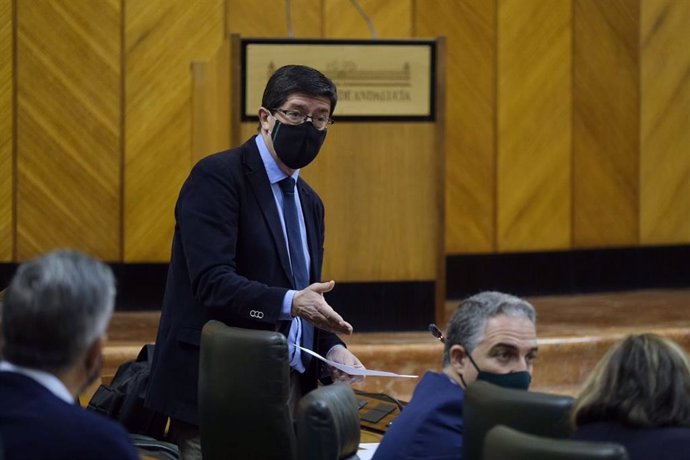 El vicepresidente de la Junta de Andalucía, Juan Marín, en el Pleno del Parlamento.