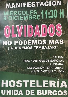 Cartel de la manifestación de la hostelería de Burgos prevista para el miércoles día 9