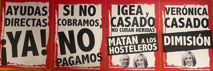 Carteles que desplegarán los hosteleros de Burgos en la manifestación del miércoles 9 de diciembre en contra de las restricciones