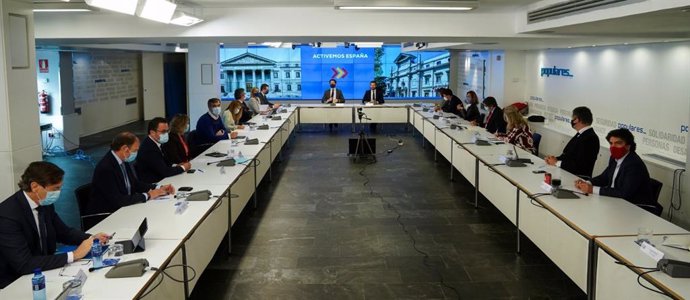El presidente del PP, Pablo Casado, preside la reunión de los comités de dirección del Grupo Popular del Congreso y el Senado. En Madrid,  a 23 de noviembre de 2020.