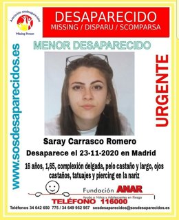Desaparecida en Madrid una menor de 16 años.