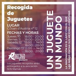 Recogida solidaria de juguetes organizada por Rebeldía Baleares.