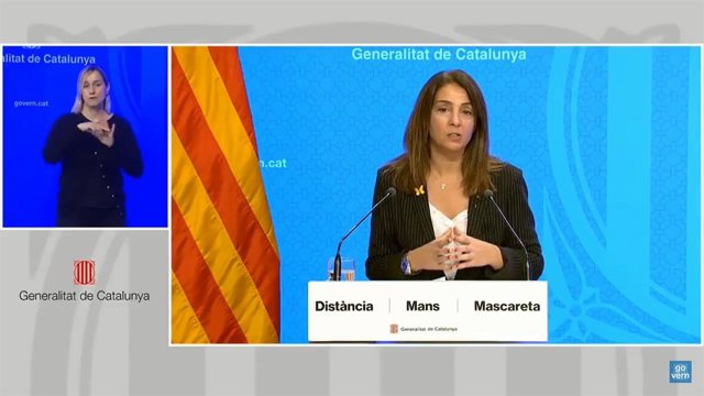 La consellera de Presidència i portaveu del Govern, Meritxell Budó, en roda de premsa telemàtica.