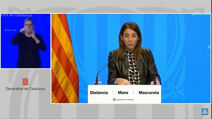 La consellera de Presidncia i portaveu del Govern, Meritxell Budó, en una roda de premsa telemtica.