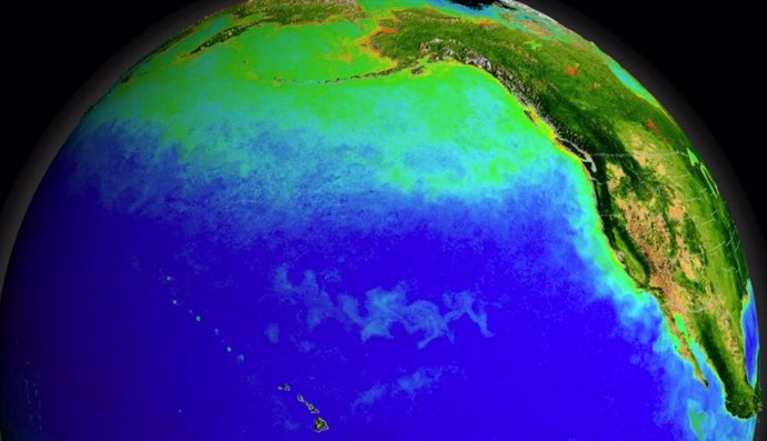 Las corrientes del Océano Pacífico sustentan un ecosistema diverso, visto aquí desde el espacio. Las corrientes más cálidas durante la última edad de hielo también pueden haber apoyado los primeros asentamientos humanos