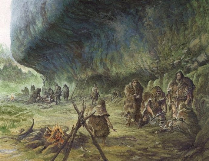 Reconstrucción del entierro del niño por los neandertales en La Ferrassie