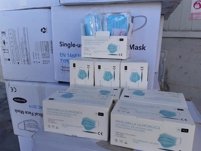 Algunas de las mascarillas que el Ayuntamiento de Palma ha donado al Banco de Alimentos.