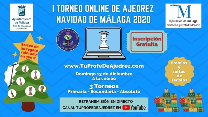 Cartel del primer torneo online de ajedrez Navidad de Málaga 2020