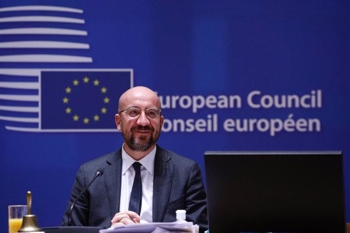 HANDOUT - 11 December 2020, Belgium, Brussels: EU Council President Charles Michel attends a round table meeting at the two days face-to-face European Council summit. Photo: Dario Pignatelli/EU Council/dpa - ATTENTION: editorial use only and only if the