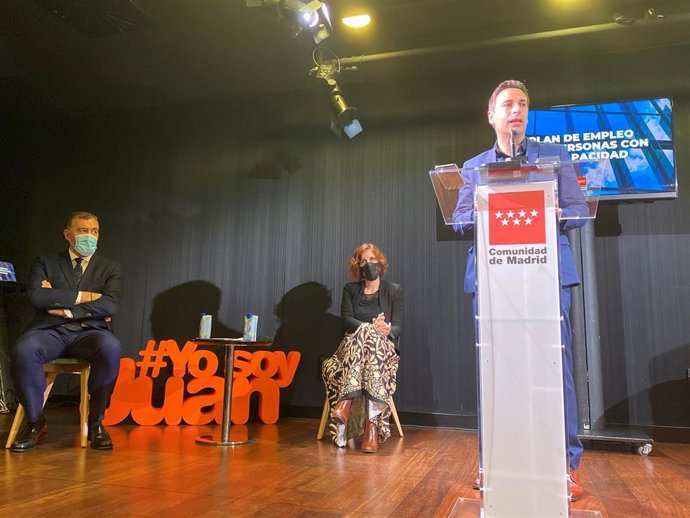 El consejero de Políticas Sociales de la Comunidad de Madrid, Javier Luengo, en la presentación del Plan para la Integración Laboral de personas con discapacidad