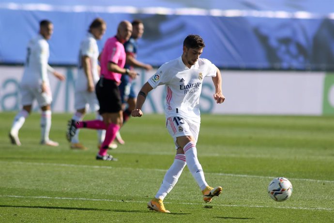 Federico Valverde of Real Madrid in action during the spanish league, La Liga Santander, football match played between Real Madrid and SD Huesca at Alfredo Di Stefano stadium on October 31, 2020, in Valdebebas, Madrid, Spain.