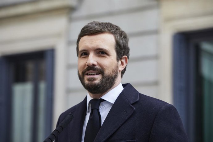 El presidente del PP, Pablo Casado, interviene durante el acto institucional por el Día de la Constitución en el Congreso de los Diputados, en Madrid (España), a 6 de diciembre de 2020. El Congreso celebra este domingo el cuadragésimo segundo aniversari
