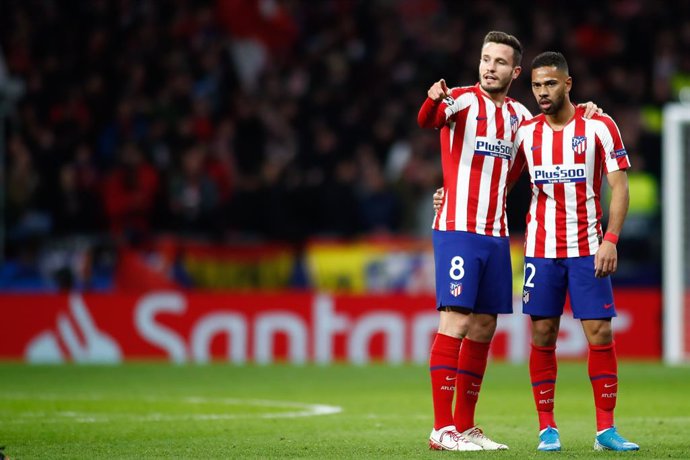 Saul Niguez of Atletico Madrid and Renan Lodi of Atletico Madrid during the UEFA Champions League football match played between Atletico de Madrid and Lokomotiv Moscow at Wanda Metropolitano Stadium on December 11, 2019, in Valdebebas, Spain.