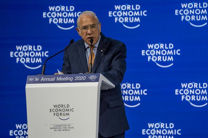 HANDOUT - 22 January 2020, Switzerland, Davos: Angel Gurria, General Secretary of OECD, speaks during a plenary session at the 50th World Economic Forum annual meeting. Photo: Faruk Pinjo/World Economic Forum/dpa - ATTENTION: editorial use only and only
