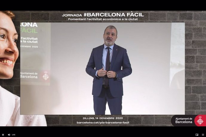 El primer teniente de alcalde de Barcelona, Jaume Collboni, interviene en la inauguración de la jornada 'Barcelona Fácil: fomentando la actividad económica en la ciudad'.