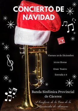 Cartel del Concierto de Navidad que ofrecerá la Banda Sinfónica de Cáceres