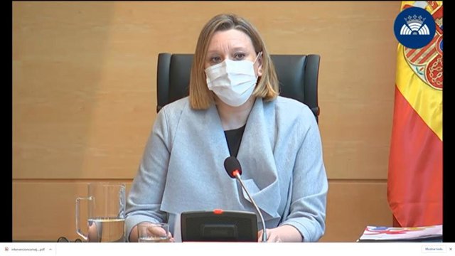 La consejera de Familia e Igualdad de Oportunidades, Isabel Blanco, durante su comparecencia en las Cortes para detallar el presupuesto de su departamento.