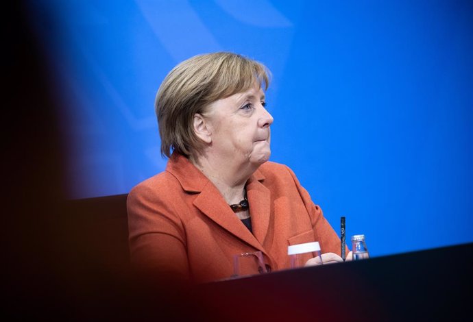 Angela Merkel en una rueda de prensa en Berlín