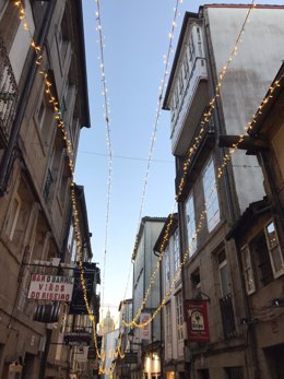 Navidad del  año 2020 en Santiago de Compostela. Rúa do Franco.
