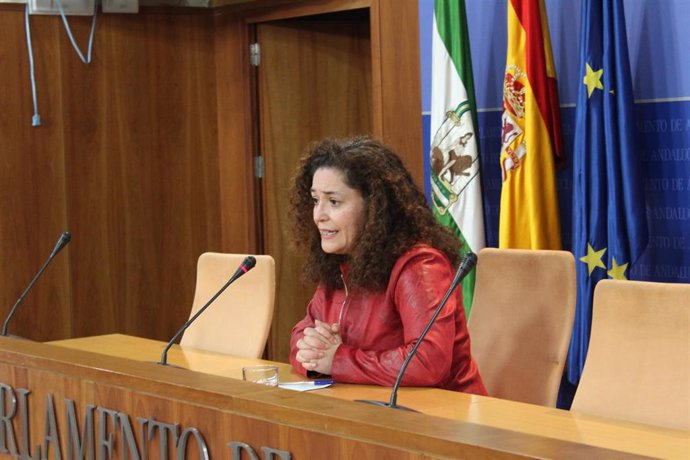 La portavoz parlamentaria de Adelante Andalucía, Inmaculada Nieto, en rueda de prensa.