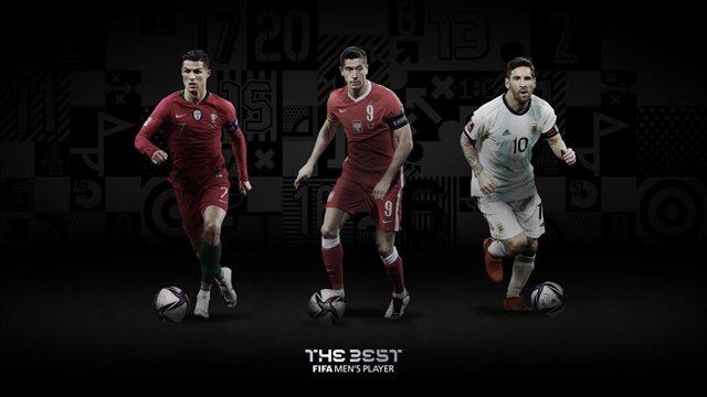 Cartel con Cristiano, Lewandowski y Messi como finalistas al premio The Best 2020