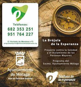 Cartel del programa 'La brújula de la Esperanza' para combatir la soledad de los mayores de Málaga