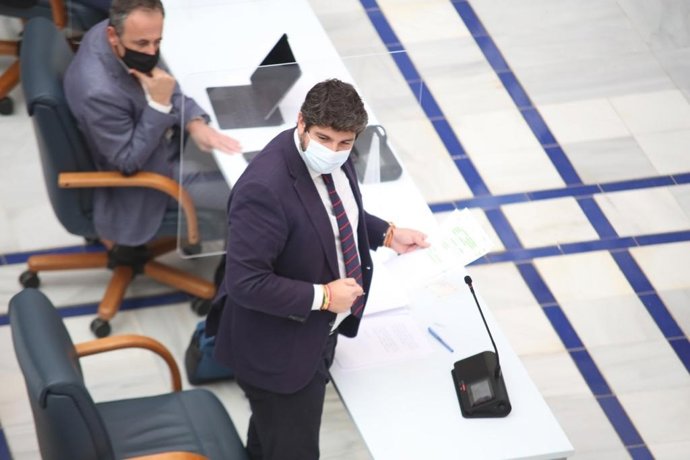 López Miras, durante su intervención en la Asamblea Regional