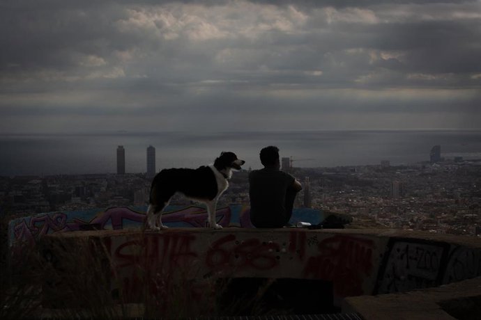 Un joven mira el paisaje en el mirador Turó de la Rovira, en Barcelona, Catalunya (España), a 16 de noviembre de 2020. 