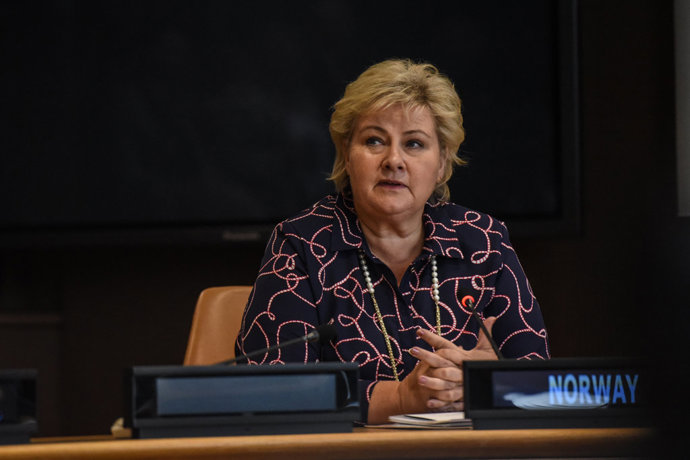 La primera ministra de Noruega, Erna Solberg, se dirige a la Asamblea de Naciones Unidas, a 25 de septiembre de 2019