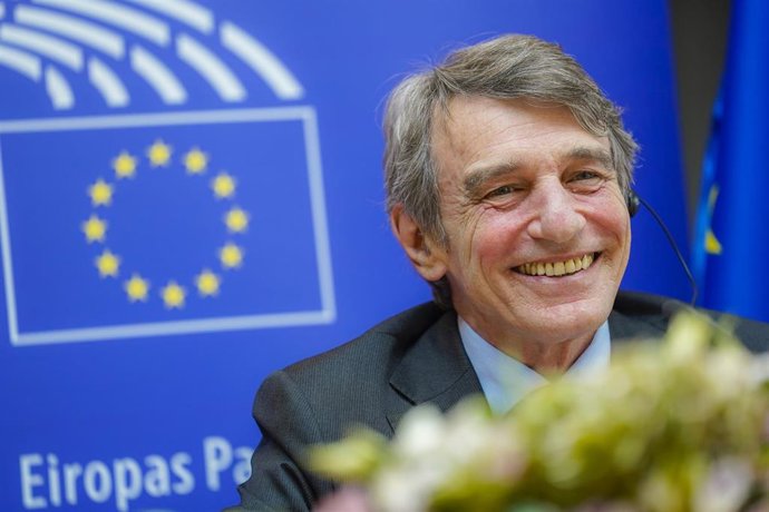 HANDOUT - 01 December 2020, Belgium, Brussels: European Parliament President David Sassoli meets with President of UEFA Aleksander Ceferin via video. Photo: Daina Le Lardic/European Parliament/dpa - ATTENTION: editorial use only and only if the credit m