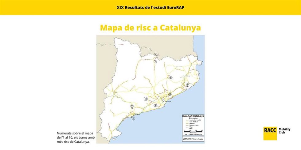 Riesgo de accidentes de tráfico en Catalunya, según el 19 estudio EuroRAP del RACC.