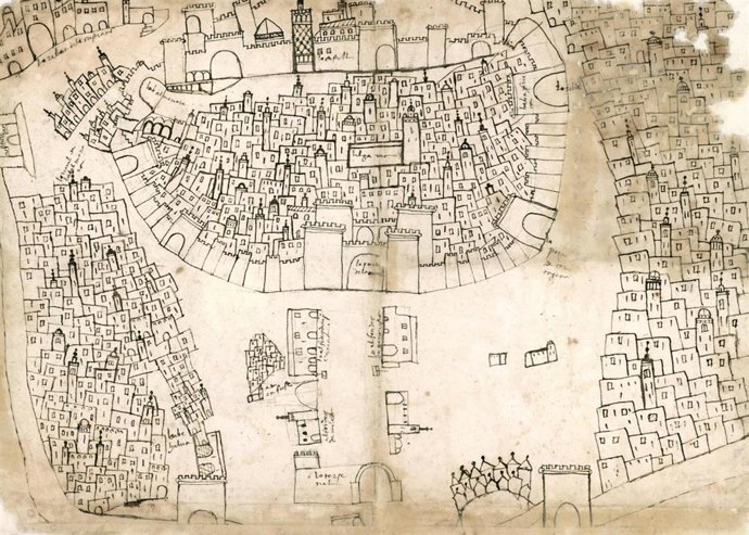 Dibujo de Túnez en 1535 recogido en la exposición '750 Aniversario del Fallecimiento de Teobaldo II'