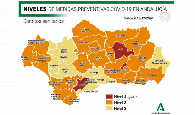 Niveles de medidas preventivas Covid-19 en Andalucía vigentes desde el 18 de diciembre